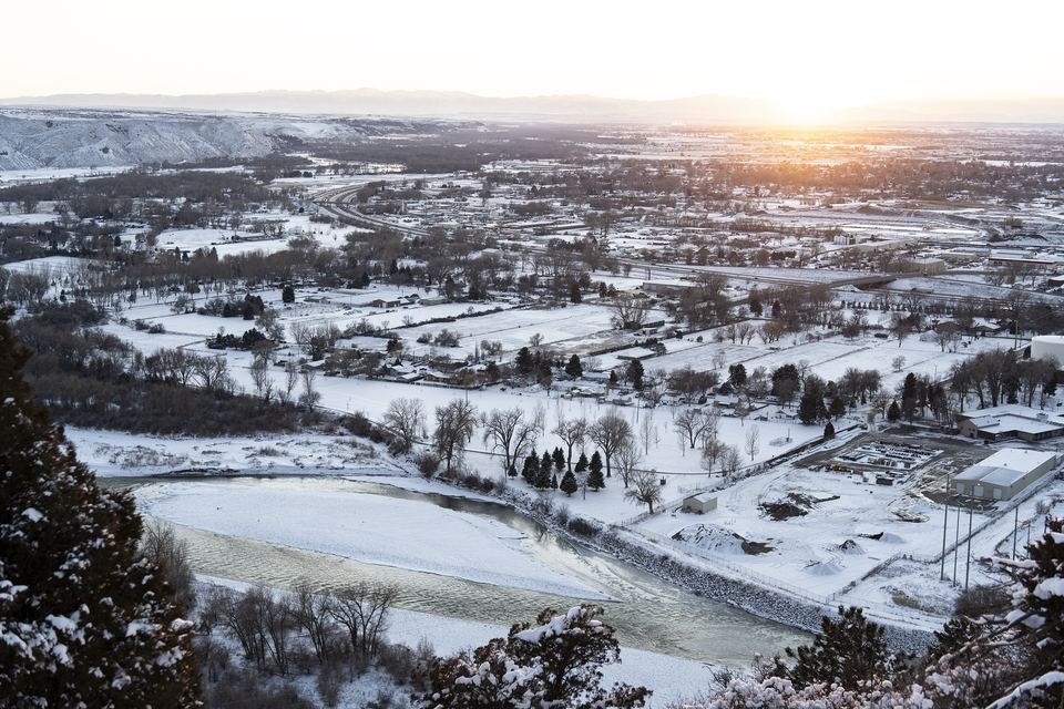Winter view over Billings and the Yellowstone River from Four Dances trail